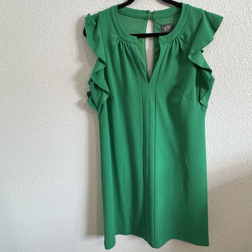 Vince Camuto Women's Emerald Green Crepe Ruffle Cap Sleeve Lined Dress Size‎ 14